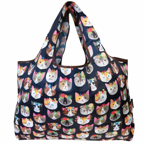 Wrapables Large Nylon Reusable Shopping Bags (Set of 3), Felines Perspective: back