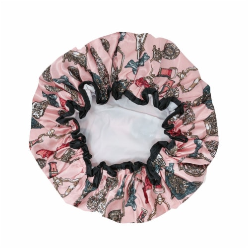 Wrapables Reusable Women's Waterproof Shower Caps for Long Hair, Pink Keychains Perspective: back