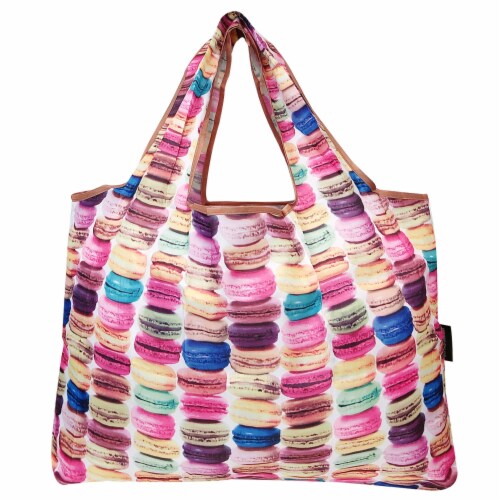 Wrapables Large Nylon Reusable Shopping Bag, Macarons Perspective: back