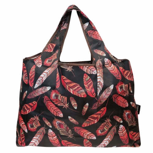 Wrapables Large Nylon Reusable Shopping Bag, Feathers Perspective: back