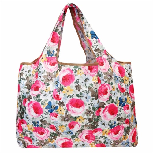 Wrapables Large Nylon Reusable Shopping Bags (Set of 3), Floral Brights Perspective: back