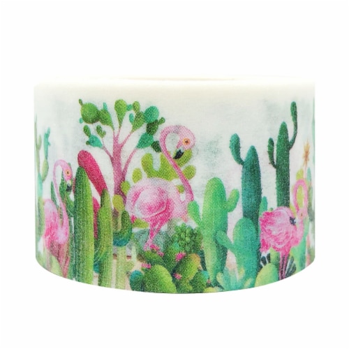 Wrapables Glitter Washi Masking Tape, Cactus & Flamingos / 30mm x 5M Perspective: back