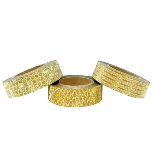 Wrapables Glitter & Shine Decorative Washi Tapes (Set of 3), Gold Glitz and Snake Print Perspective: back
