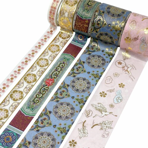 Wrapables Decorative Gold Foil Washi Tape and Sticker Set (10 Rolls & 10 Sheets), Burgundy Perspective: back