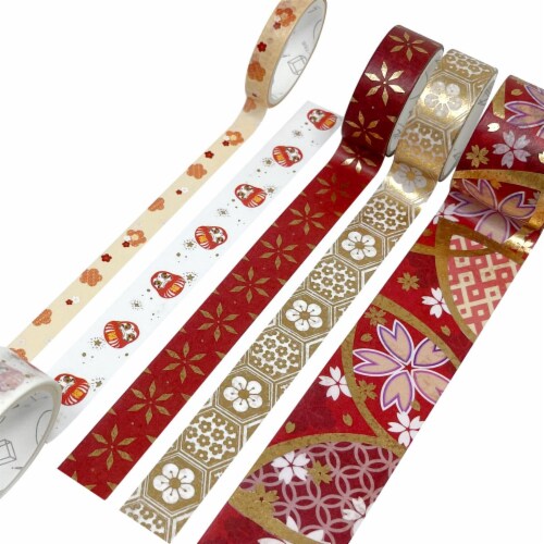 Wrapables Gold Foil Washi Tape in Gift Box Set (20 Rolls), Floral Fireworks Perspective: back