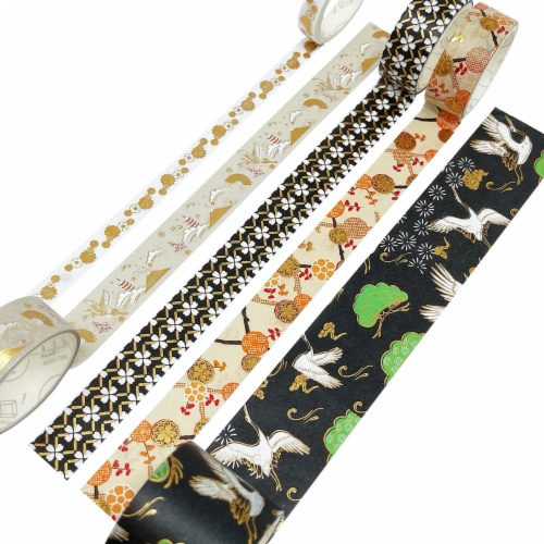 Wrapables Gold Foil Washi Tape in Gift Box Set (20 Rolls), Dancing Cranes Perspective: back
