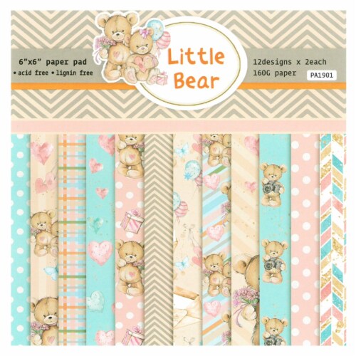 Wrapables 6x6 Decorative Single-Sided Scrapbook Paper, Bears Pink & Blue Theme Perspective: back