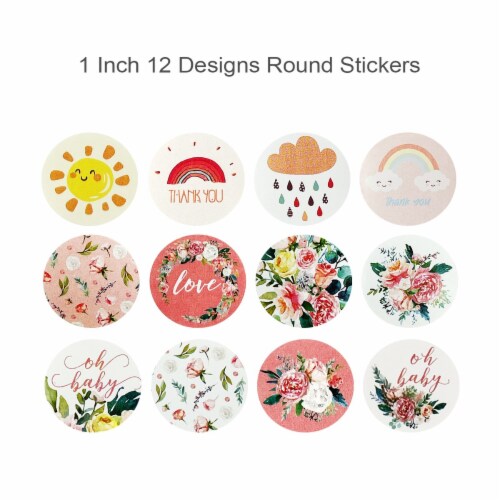 Wrapables 1 Inch Reward, Birthday, Thank You Stickers (1000pcs), Weather & Floral Perspective: back