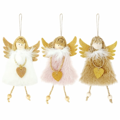 Wrapables Christmas Angel Ornaments Hanging Tree Decorations (Set of 3), Pink Khaki White Perspective: back