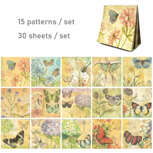 Wrapables Scrapbook Paper for Journals, Scrapbooking, Stationery, Butterflies + Floral Decor Perspective: back