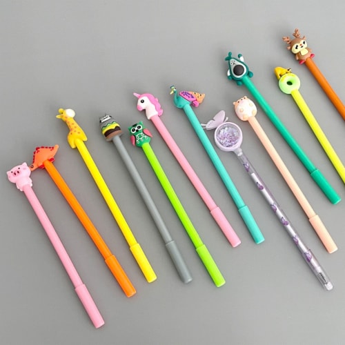 Wrapables Gel Pens School Office Supplies (12 pack), Cute Critters Perspective: back