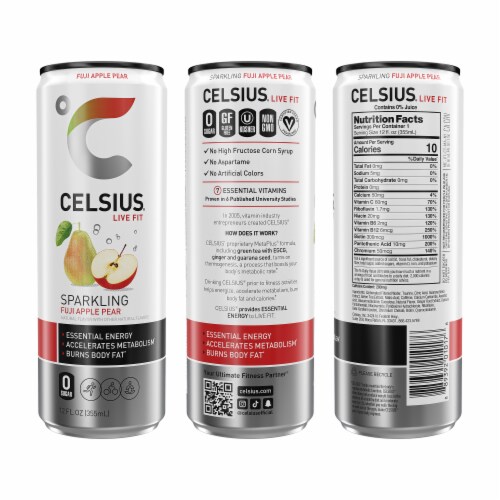 CELSIUS Sparkling Fuji Apple Pear Energy Drink Perspective: back