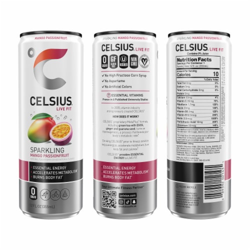 CELSIUS Sparkling Mango Passion Fruit Energy Drink Perspective: back