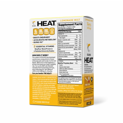 CELSIUS On-The-Go HEAT Lemonade Mist Energy Powder Stick Perspective: back