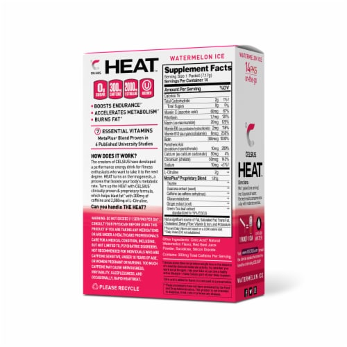 CELSIUS On-The-Go HEAT Watermelon Ice Energy Powder Stick Perspective: back
