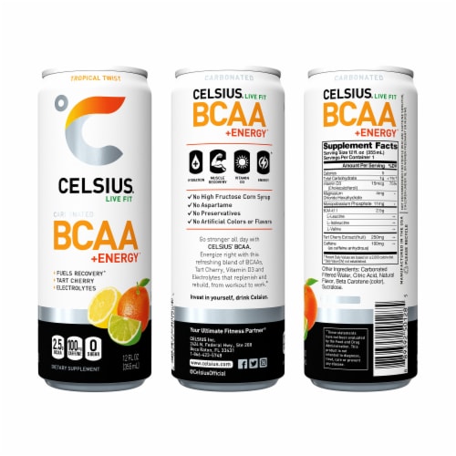 CELSIUS BCAA Sparkling Tropical Twist Energy Drink Perspective: back