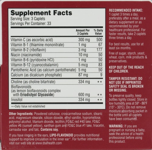Lipo-Flavonoid Plus Unique Ear Health Formula Caplets Perspective: back
