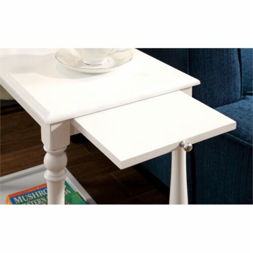 Furniture of America Slade Transitional Wood End Table with Tray in White Perspective: back