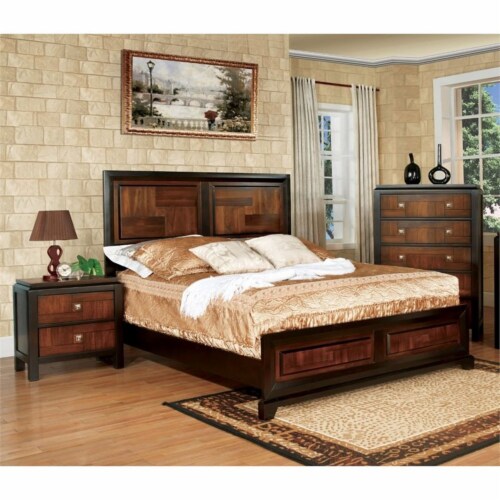 FOA Delia 2pc Walnut Transitional Wood Panel Bedroom Set - Full + Nightstand Perspective: back