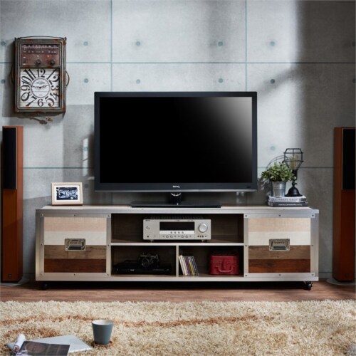 Furniture of America Micah Modern Wood TV Stand with Casters in Multi-color Perspective: back