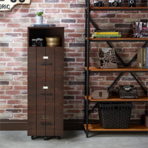 Furniture of America Thelo Industrial Wood Filing Cabinet with Wheels in Walnut Perspective: back