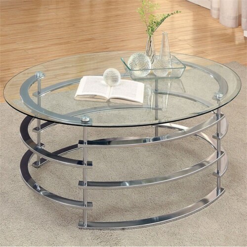 Furniture of america dess modern chrome metal oval coffee table deals