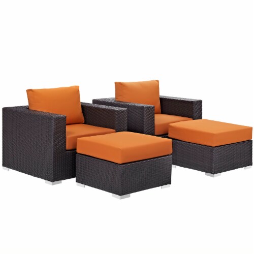 Convene 4 Piece Outdoor Patio Sectional Set - Espresso Orange Perspective: back