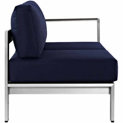 Shore Right-Arm Corner Sectional Outdoor Patio Aluminum Loveseat - Silver Navy Perspective: back