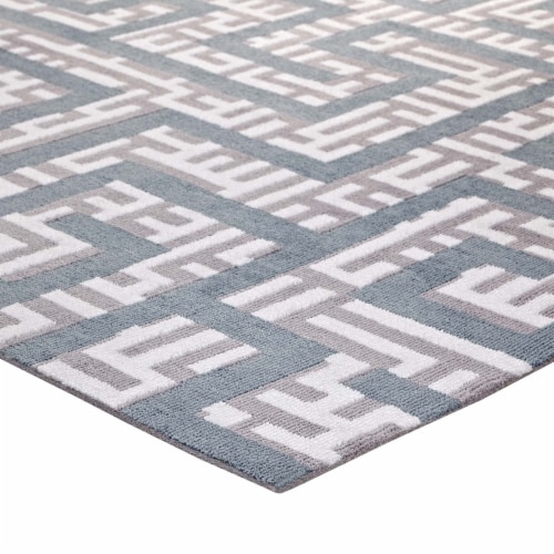 Nahia Geometric Maze 8x10 Area Rug ivory, light gray and sky blue Perspective: back