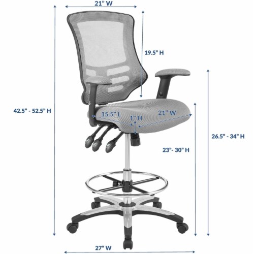 Modway Calibrate Mesh Office Chair, Adjustable from 19.5 to 24 Inches High, Gray Perspective: back