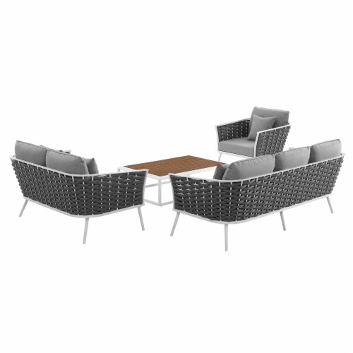 Stance 4 Piece Outdoor Patio Aluminum Sectional Sofa Set - White Gray Perspective: back