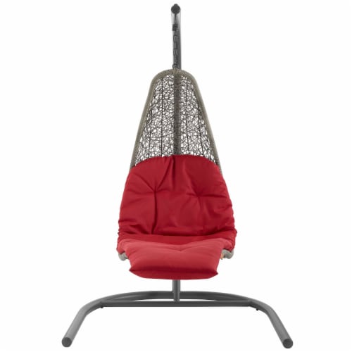 Landscape Hanging Chaise Lounge Outdoor Patio Swing Chair - Light Gray Red Perspective: back