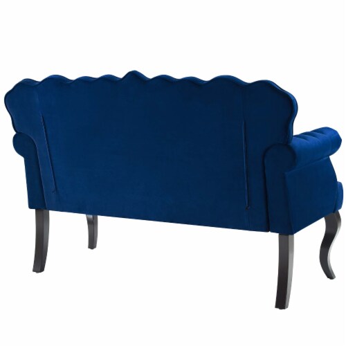 Viola Chesterfield Button Tufted Loveseat Performance Velvet Settee - Navy Perspective: back