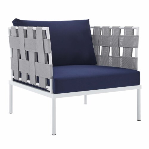 Harmony 3-Piece  Sunbrella Outdoor Patio Aluminum Seating Set Gray Navy Perspective: back