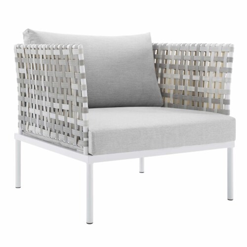 Harmony 3-Piece  Sunbrella Basket Weave Outdoor Patio Aluminum Seating Set Taupe Gray Perspective: back