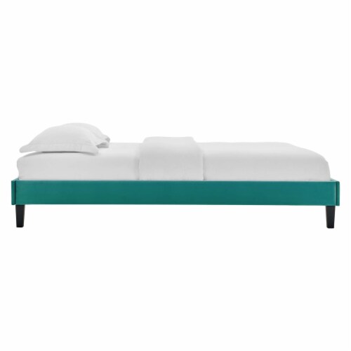 Reign Queen Performance Velvet Platform Bed Frame Teal Perspective: back