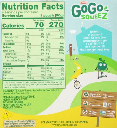 GoGo SqueeZ Apple Banana Applesauce Pouches Perspective: back