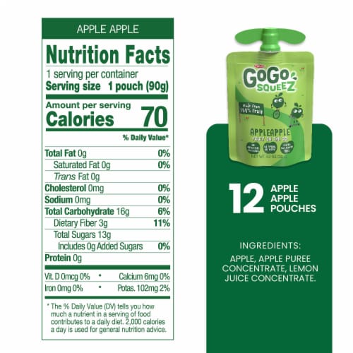GoGo squeez Fruit On The Go Apple Apple Applesauce Pouches Perspective: back