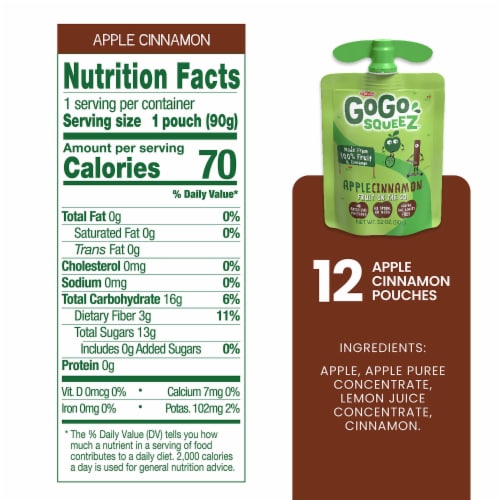 GoGo squeeZ Fruit On The Go Apple Cinnamon Applesauce Perspective: back