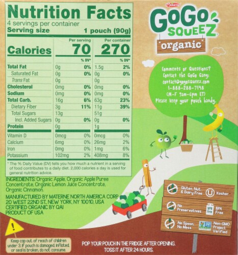 GoGo Squeez Organic Apple Cinnamon Applesauce Pouches Perspective: back