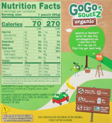 GoGo Squeez Organic Fruit On The Go Apple Banana Pouches Perspective: back