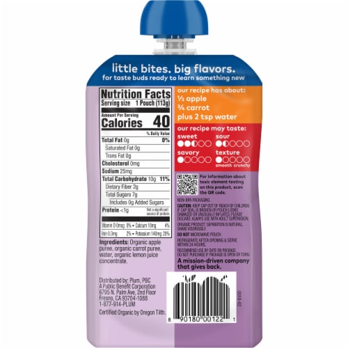 Plum Organics® Stage 2 Apple & Carrot Baby Food Pouch Perspective: back