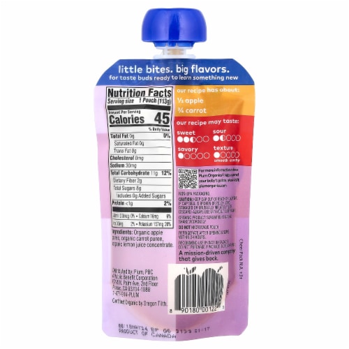 Plum Organics® Stage 2 Apple & Carrot Baby Food Pouch Perspective: back