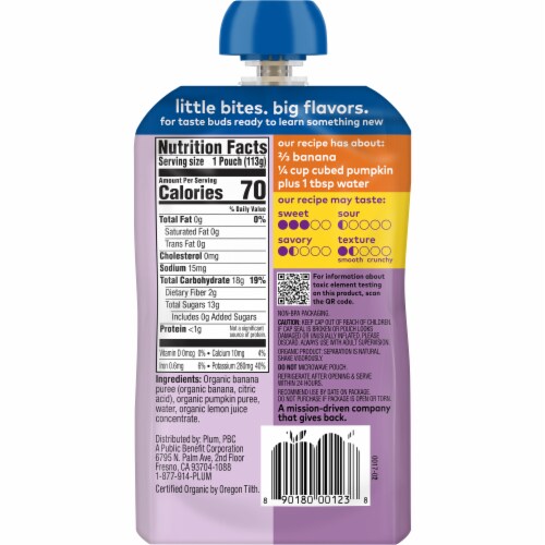 Plum® Organics Banana & Pumpkin Stage 2 Baby Food Pouch Perspective: back