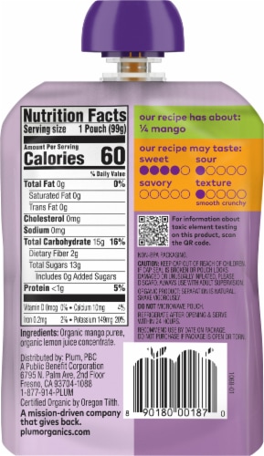 Plum Organics® Stage 1 Just® Mangos Organic Baby Food Pouch Perspective: back