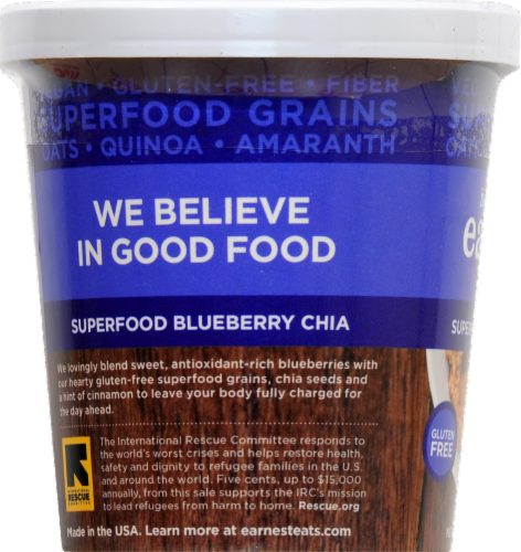 Earnest Eats Hot And Fit Cereal Cup Superfood Blueberry Chia Perspective: back