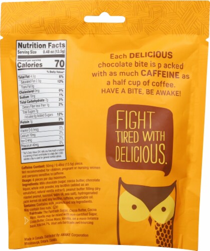Awake Caffeinated Peanut Butter Chocolate Bites Pouch Perspective: back