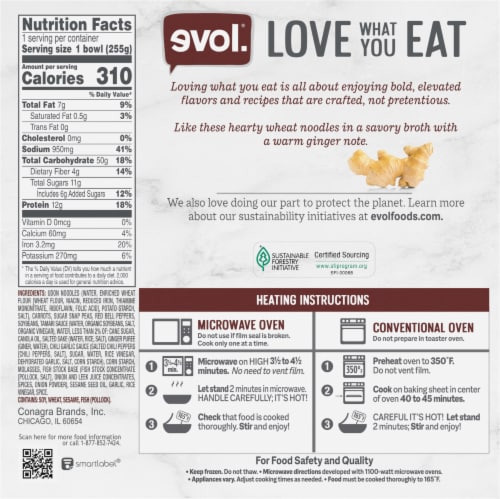 evol. Ginger Soy Udon Noodles Frozen Meal Perspective: back
