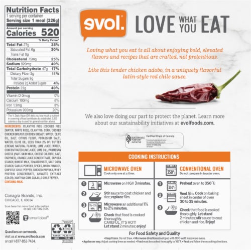evol.® Grilled Chicken Adobo Single Serve Frozen Meal Perspective: back