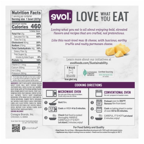 Evol Truffle Parmesan Mac And Cheese Bowl Frozen Meal Perspective: back